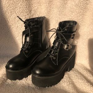 Platform Buckle Combat Boots